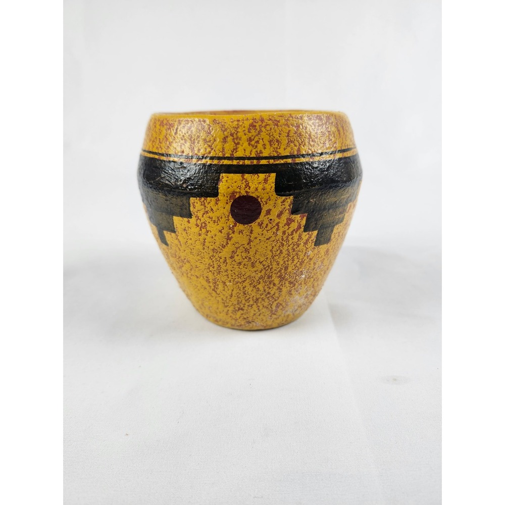 Vintage Signed Southwestern Pottery Vase Native American Style Art Decor Yellow